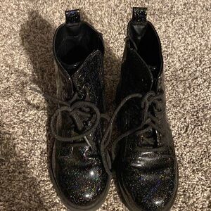 Girls rainbow black and glitter boots